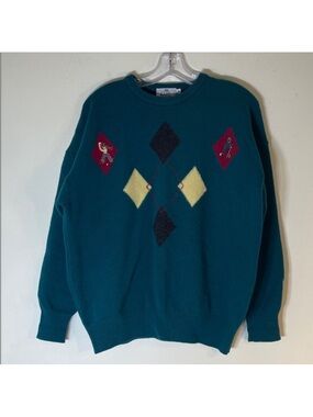 Clan Royal Scotland Made Hokey Embroidered Argyle Crewneck Sweater. EU46.